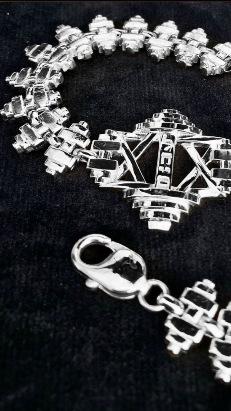 14K White Gold Faith & Fitness Hebrew L'Chaim Bracelet