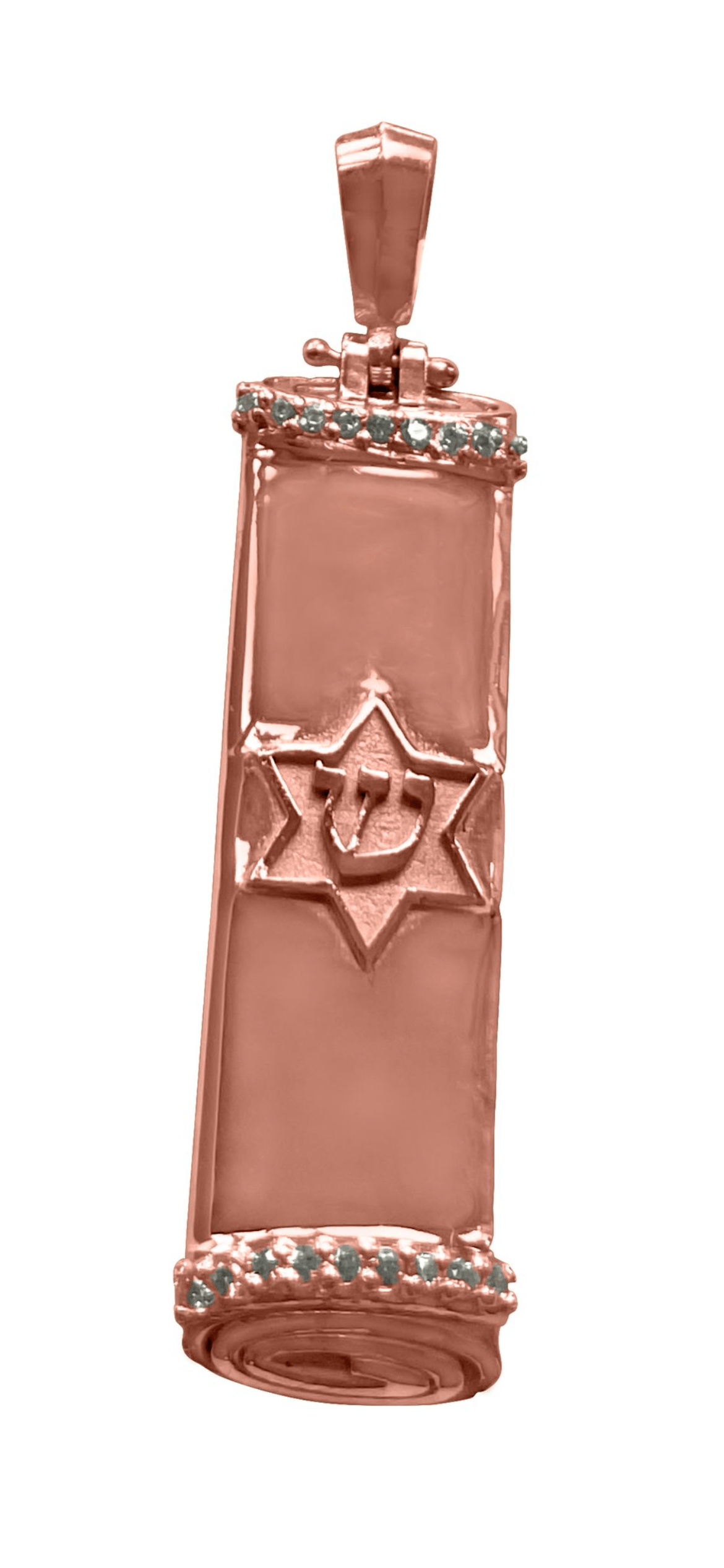 14K Rose Gold 18 Diamonds Mezuzah Scroll $1329