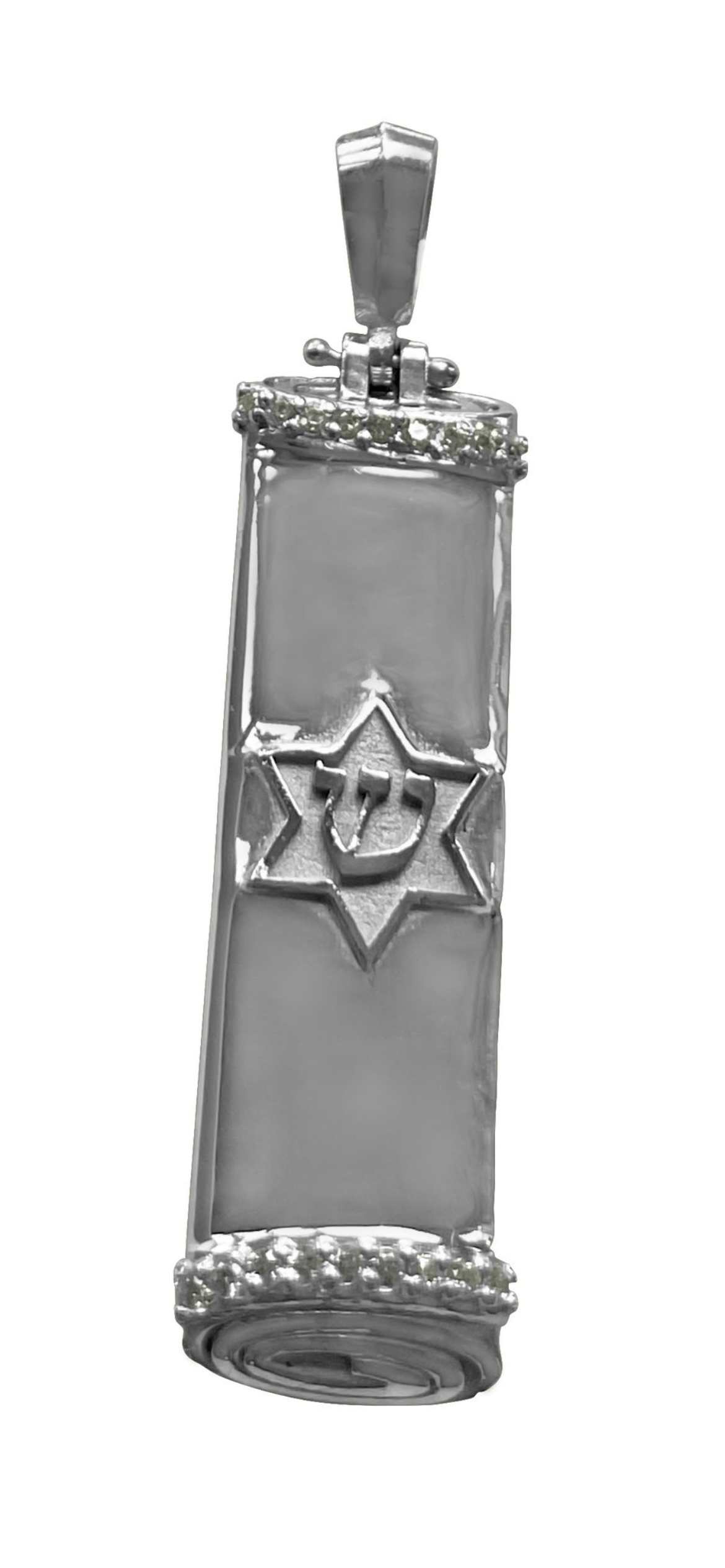 14K White Gold 18 Diamonds Mezuzah Scroll $1329