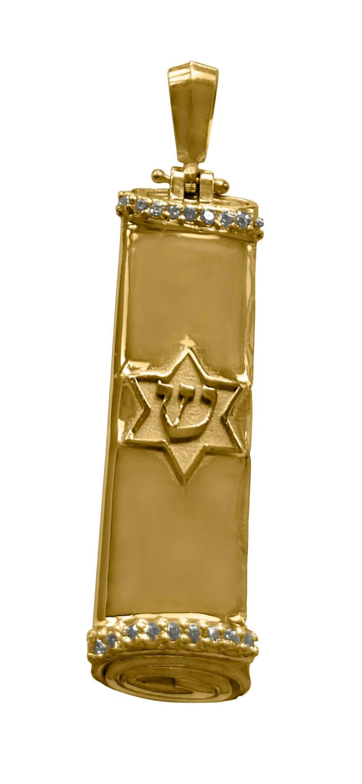 14K Yellow Gold 18 Diamonds Mezuzah Scroll $1329